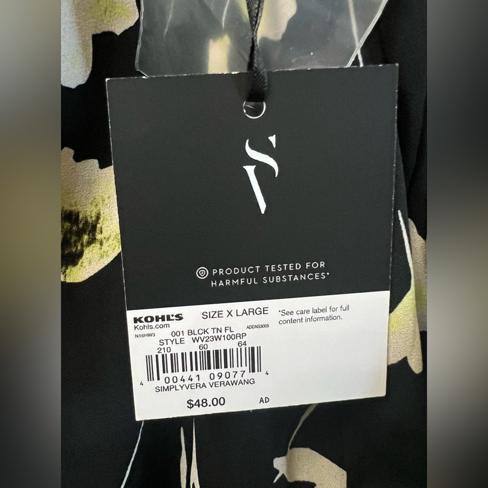 Simply Vera Vera Wang Cream and Black 3/4 Sleeve Blouse….XL…NWT - Picture 5 of 5